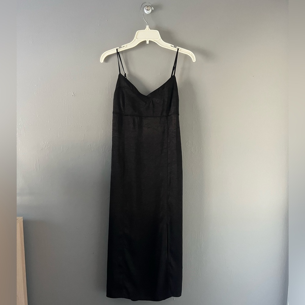 black textured satin dress